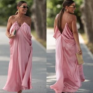 Zara Satin Volume Dress Pink